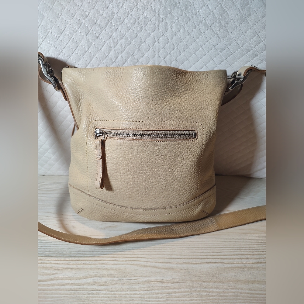 Coach Cream Pebbled Leather Shoulder Bag  w/tassel